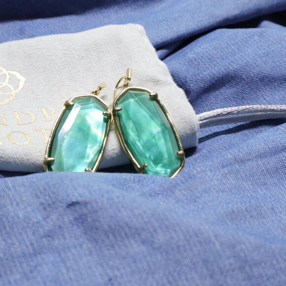 Kendra Scott Faceted Elle Drop Earrings, Gold Jade Green Illusion - Picture 2 of 3